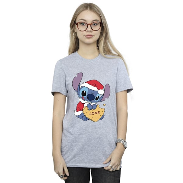 Disney Dam/Kvinnor Lilo Och Stitch Jul Kärlek Biscuit Bomull Boyfriend T-Shirt Sports Grey XXL