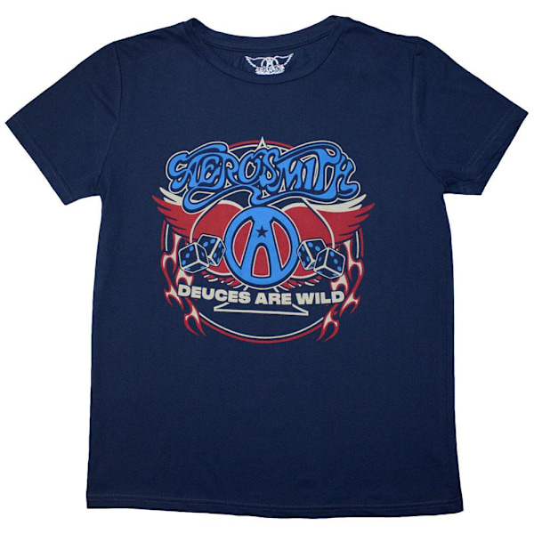 Aerosmith Dam/Kvinna Regnbåge Spader T-shirt L Denim Blå Denim Blue L