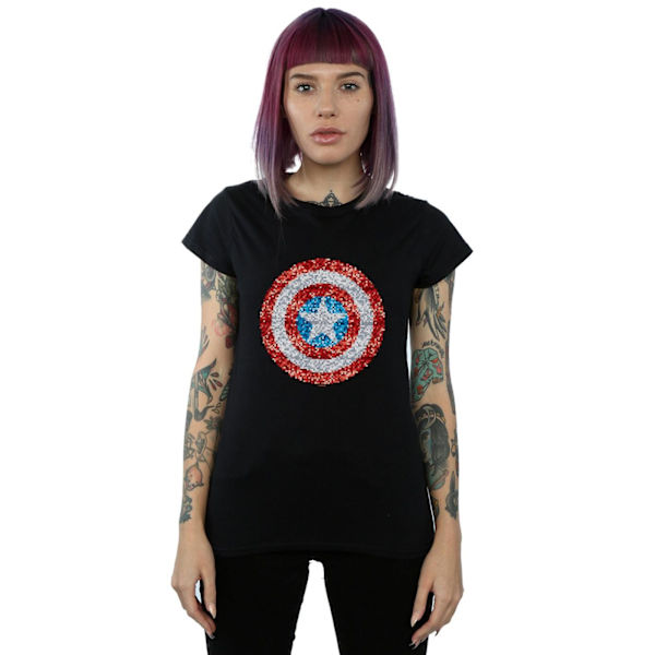 Marvel Dam/Kvinnor Captain America Pixelated Shield Bomull T- Black M