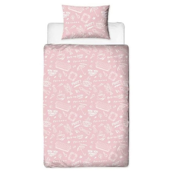 Friends Coffee Påslakan Set Enkelsäng Rosa/Grå/Vit Pink/Grey/White Single