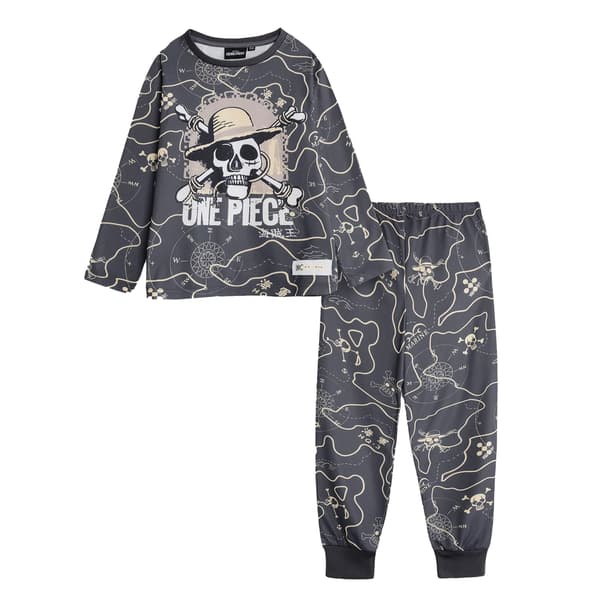 One Piece Pojkar Logotyp Långärmad Lång Pyjamas Set 7-8 År Grå Grey 7-8 Years