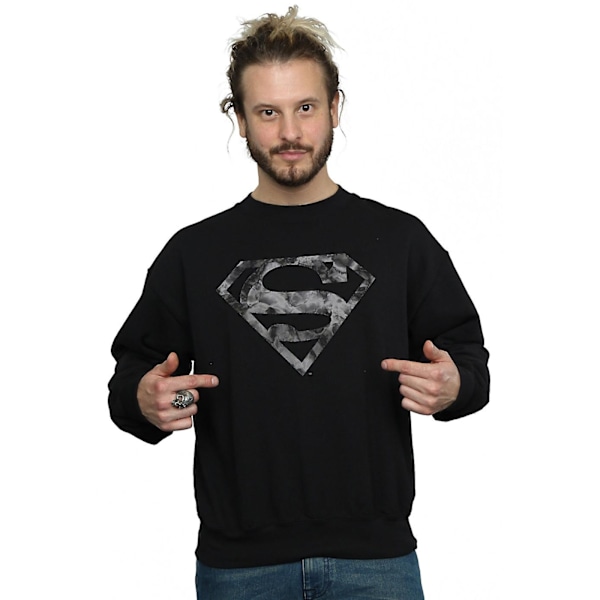 Superman Herr Marble Bomull Logotyp Sweatshirt XXL Svart Black XXL