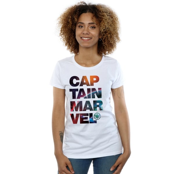 Marvel Dam/Kvinnor Captain Marvel Space Text Bomull T-Shirt L White L
