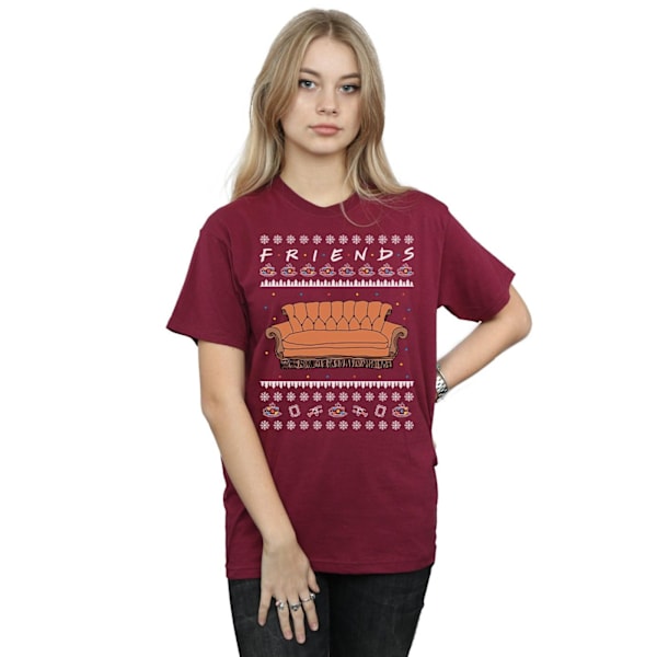 Friends Dam/Damer Fair Isle Couch Bomull Boyfriend T-shirt Burgundy XL