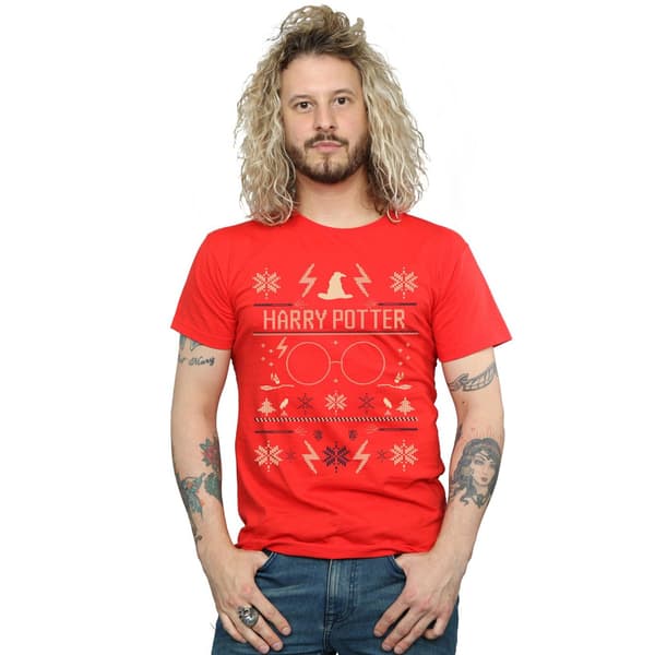 Harry Potter Herr Julmönstrad T-shirt M Röd Red M