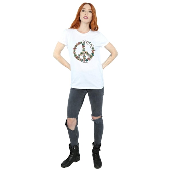 Woodstock Womens/Ladies Floral Peace Cotton Boyfriend T-Shirt M White M