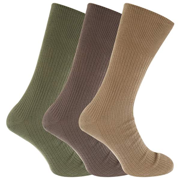 Mens Big Foot Icke-elastiska diabetikersockor (3 par) UK 6-11 EURO Brown/Olive/Biege UK 6-11 EURO 39-45