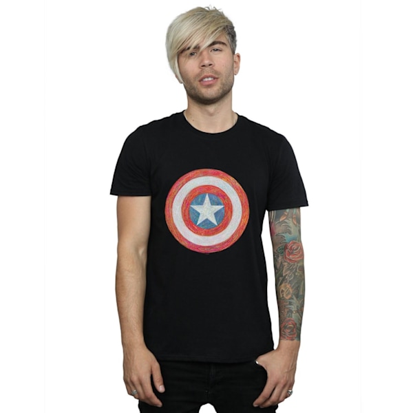 Marvel Herr Captain America Sketched Shield T-Shirt XL Svart Black XL