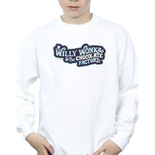 Willy Wonka Pojkar Chokladfabrik Logotyp Tröja 5-6 År Vit White 5-6 Years