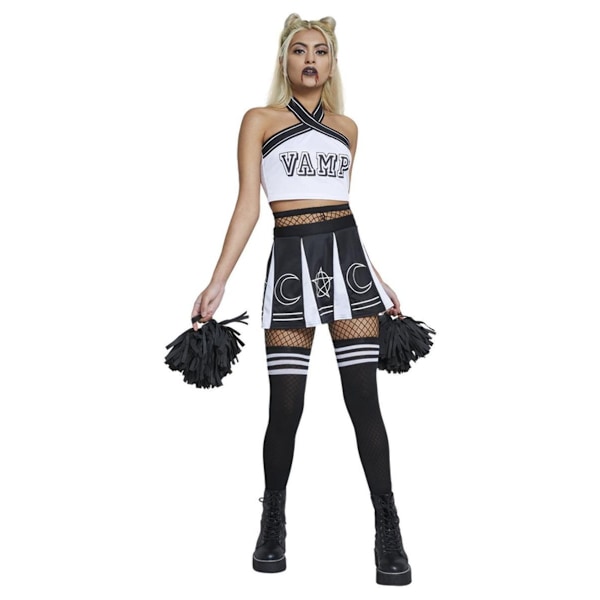 Fever Dam/Kvinnor Vampyr Cheerleader Kostymset XS Svart/Vit Black/White XS