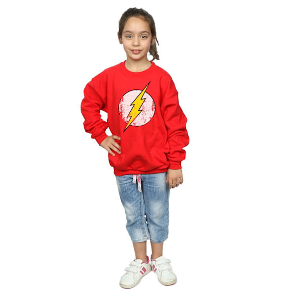 DC Comics Flickans Flash Distressed Logotyp Tröja 5-6 År Röd Red 5-6 Years