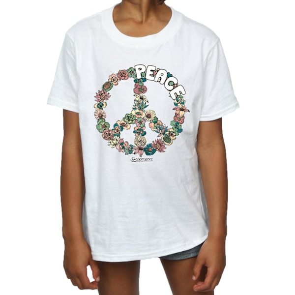Woodstock Girls Floral Peace Bomull T-shirt 7-8 år Vit White 7-8 Years