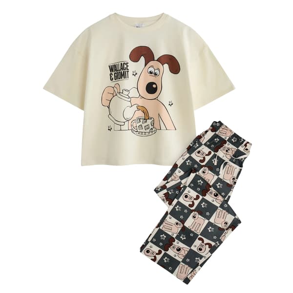 Wallace och Gromit Dam Te Time Kortärmad Lång Pyjamas Off White L