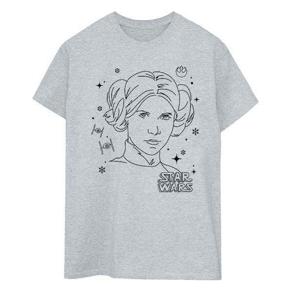 Star Wars Dam/Damer Episode IV: Ett Nytt Hopp Leia Jul Sketch Bomull Pojkvän T-shirt 3XL Sportgrå Sports Grey 3XL