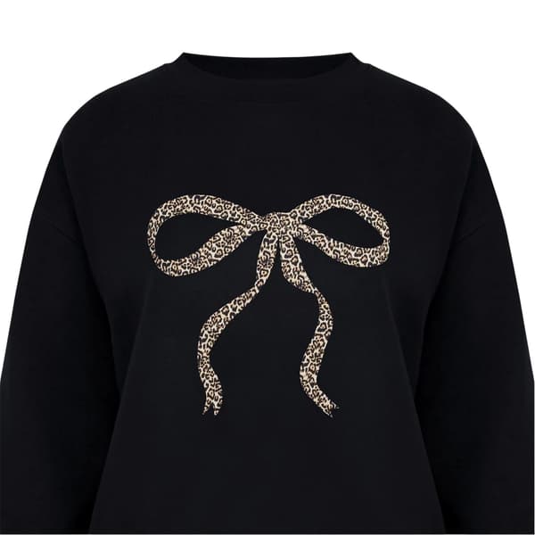 Miso Dam/Dam Båge Rundhalsad Långärmad Tröja 12 UK Black/Leopard 12 UK