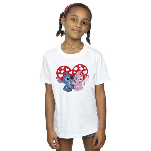 Disney Girls Lilo & Stitch Hearts Bomull T-shirt 9-11 år Vit White 9-11 Years