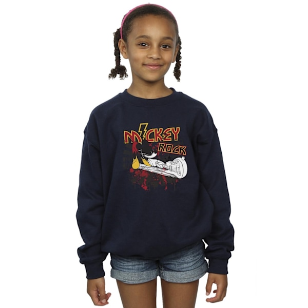 Disney Girls Mickey Mouse Smash Guitar Rock Sweatshirt 7-8 år Navy Blue 7-8 Years