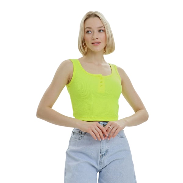 Lookus Dam/Kvinnor Mercan Knapp Crop Top M Neon Gul Neon Yellow M