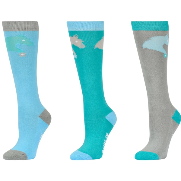 Dublin Childrens/Kids Pony High Riding Socks (3-pack) One Size Blue/Grey/Green One Size