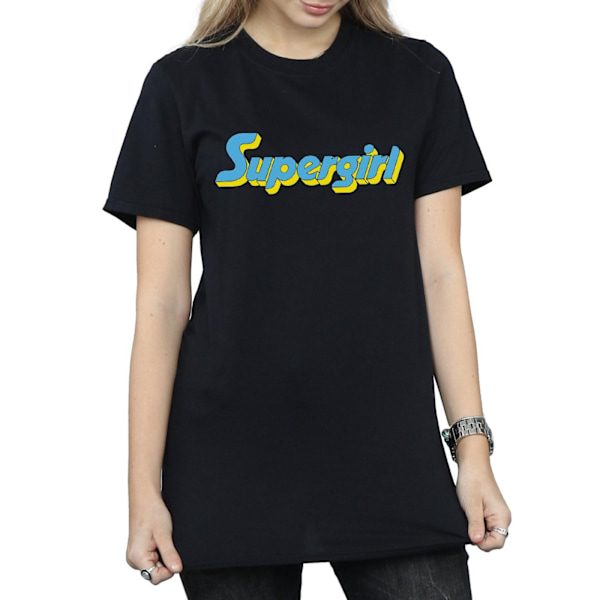 DC Comics Dam/Kvinnor Supergirl Text Logo Bomull Boyfriend T- Black S