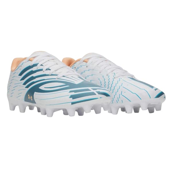 Under Armour Barn/Kids Shadow Select 4 Fotbollsskor för fast underlag White/Blue/Orange 2 UK