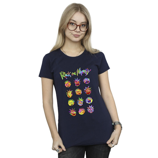 Rick And Morty Dam/Kvinnor Tie Dye Faces Bomull T-Shirt M Nav Navy Blue M