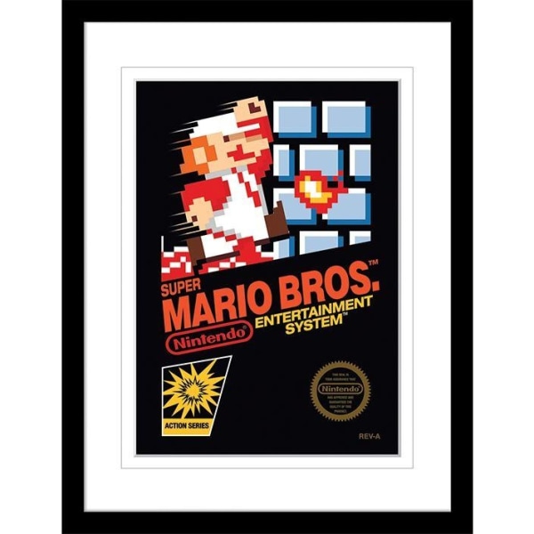 Super Mario NES cover inramat print 30cm x 40cm Vit/svart White/Black 30cm x 40cm
