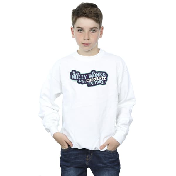Willy Wonka Pojkar Chokladfabrik Logotyp Tröja 7-8 År Vit White 7-8 Years