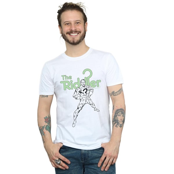 DC Comics The Riddler Mono Action Pose T-shirt för män, vit, storlek M White M