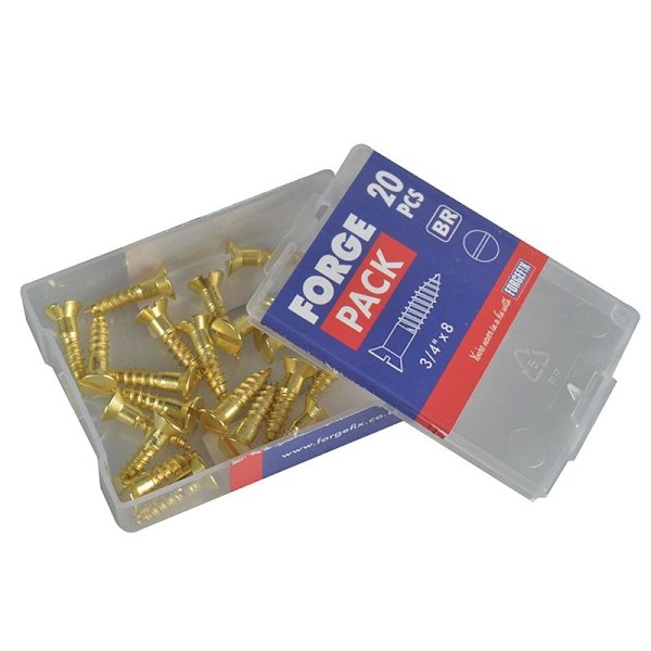 Forgefix Träskruvar, Spårskruv, Försänkt, Mässing 3/4 tum x 8 ForgePack 2 Multi Colour 3/4in x 8 ForgePack 20