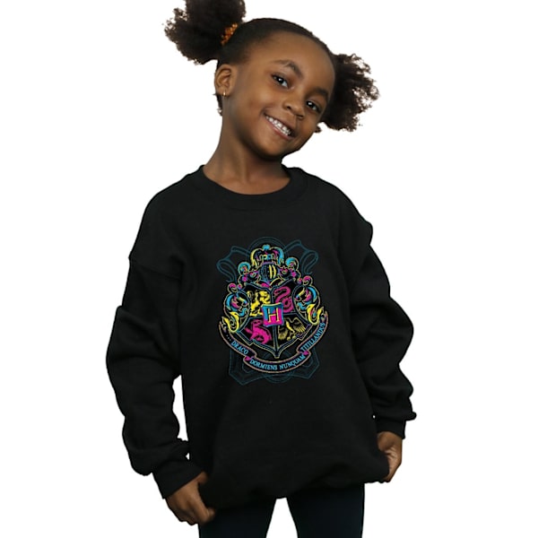 Harry Potter Neon Hogwarts Crest Sweatshirt för flickor 7-8 år Bla Black 7-8 Years