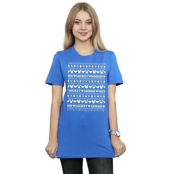 Disney Dam/Damer Mickey Och Minnie Jul Fair Isle Bomull Boyfriend T-Shirt M Royal Blue Royal Blue M