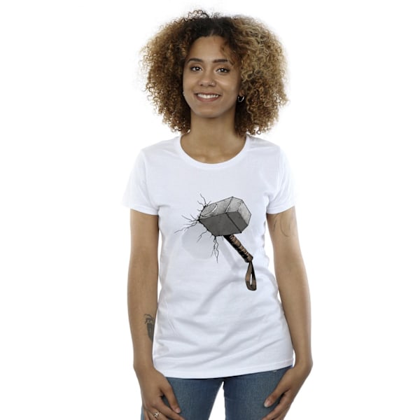 Marvel Universe Dam/Kvinnor Thor Hammer Crack Bomull T-Shirt White M