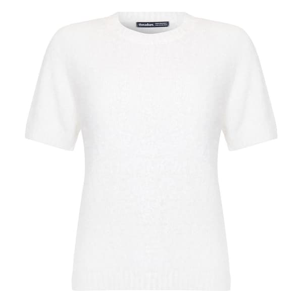 Threadbare Dam/Dam Stickad Vanlig Kortärmad Tröja White 12 UK