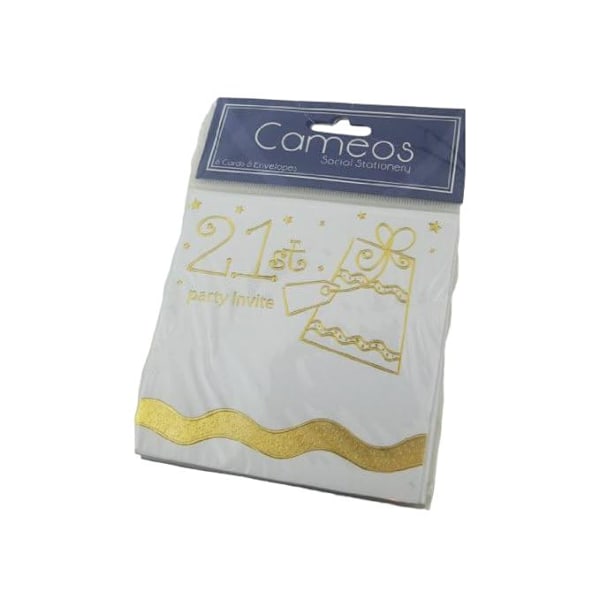 Cameos Present 21st Birthday Invitations (6-pack) En Storlek W White/Gold One Size