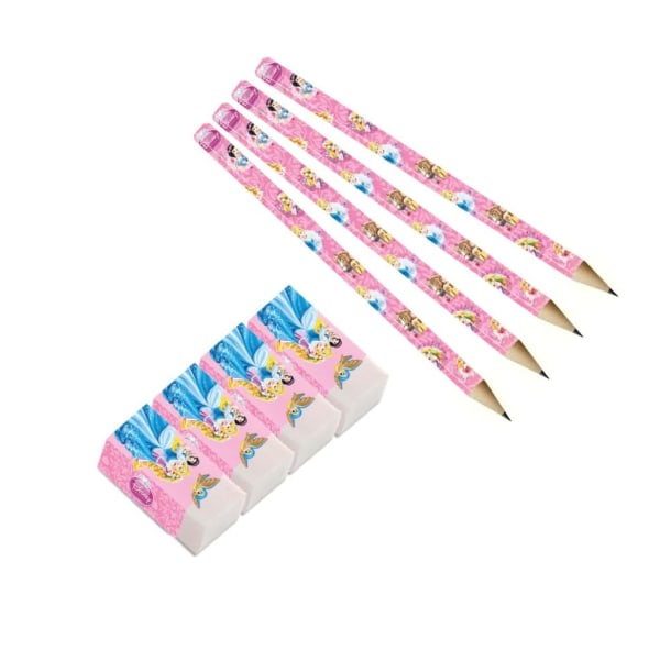 Disney Princess Characters Penna & Suddgummi Set (Pack med 8) En Pink/Blue/Yellow One Size