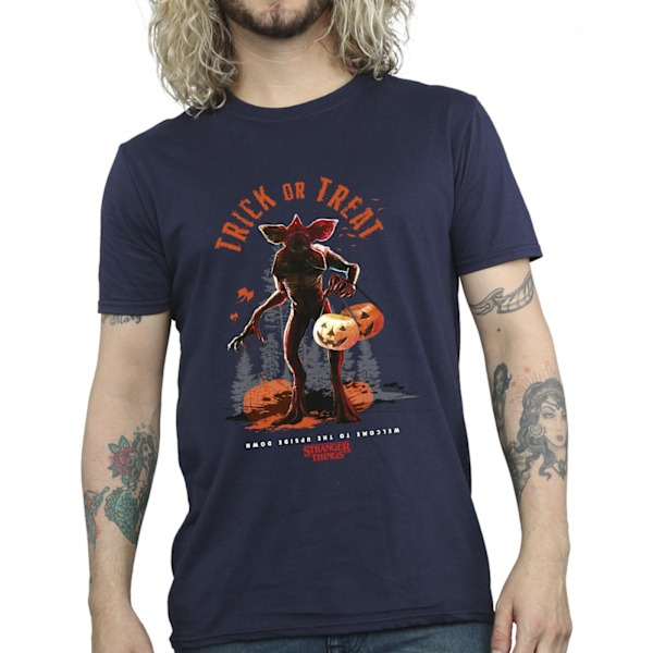 Netflix Stranger Things Trick Or Treat Demagorgon T-shirt för män Navy Blue 3XL