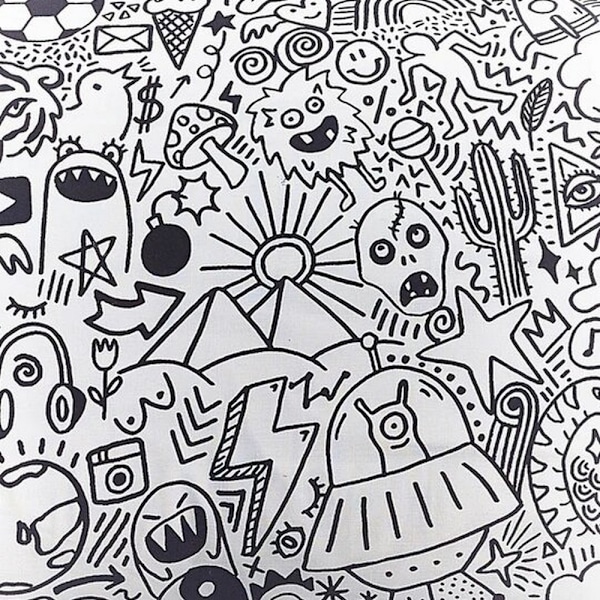 Style Lab Doodle Påslakan Set Dubbel Vit/Svart White/Black Double