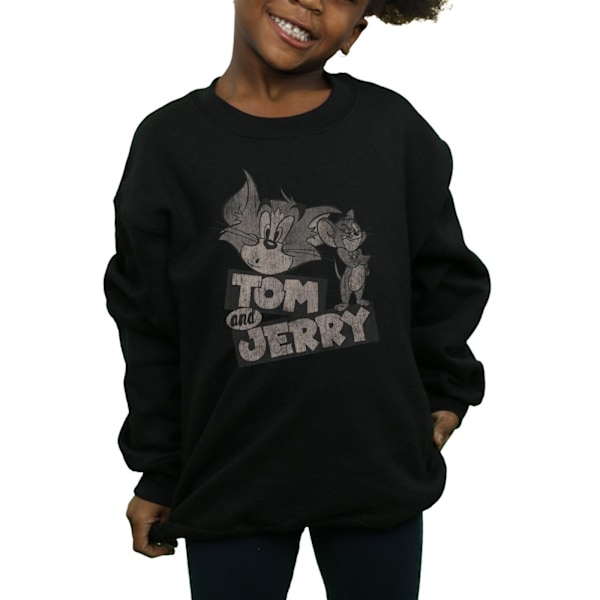 Tom And Jerry Girls Cartoon Wink Sweatshirt 7-8 År Svart Black 7-8 Years