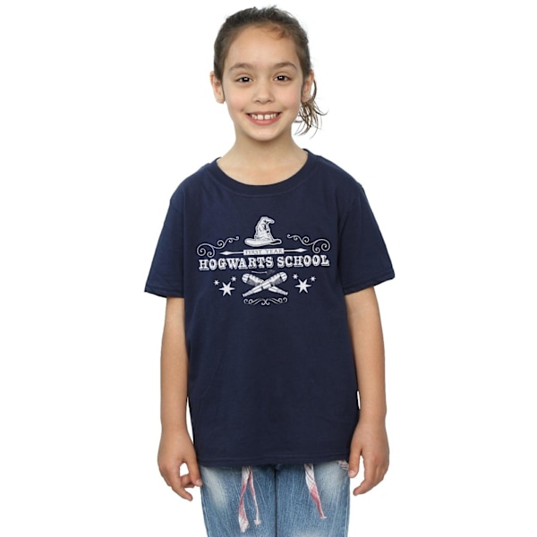 Harry Potter T-shirt för flickor Hogwarts första år i bomull 9-11 år Navy Blue 9-11 Years