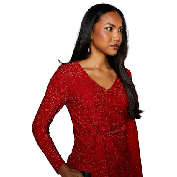 Principles Dam/Kvinna Glitter Jersey Twisted Wrap Topp Storlek 12 UK Red 12 UK