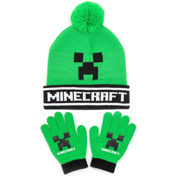Minecraft Creeper Mössa Och Handskar Set One Size Grön/Svart Green/Black One Size