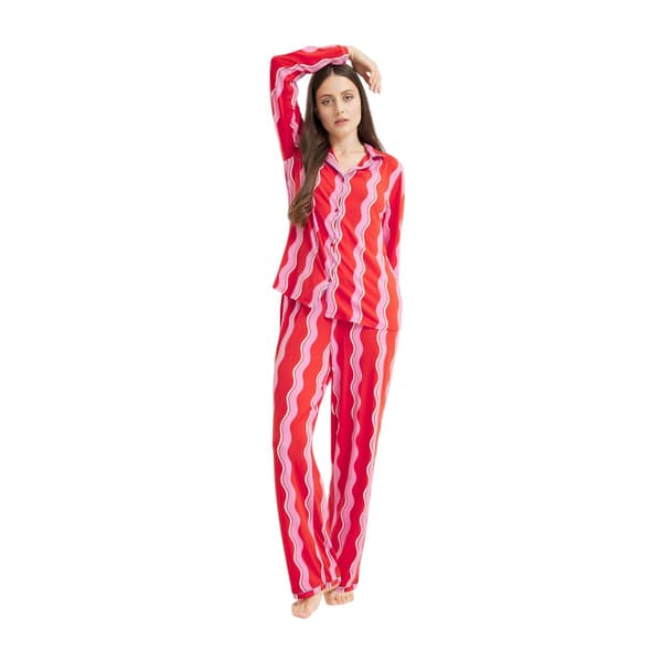 Urban Threads Dam/Dam Squiggle Lång Pyjamas Set 8 UK Rosa Pink 8 UK