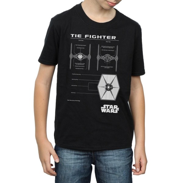 Star Wars Boys TIE Fighter Blueprint T-shirt 12-13 år Svart Black 12-13 Years