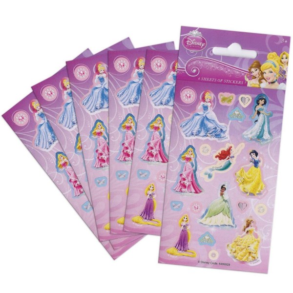 Disney Princess Characters Party Sticker Sheet (paket med 6) Ett Pink/Blue/Yellow One Size