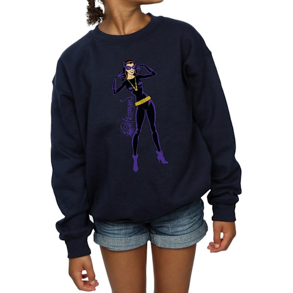 DC Comics Girls Catwoman Happy Pose Sweatshirt 12-13 år Marinblå Navy Blue 12-13 Years