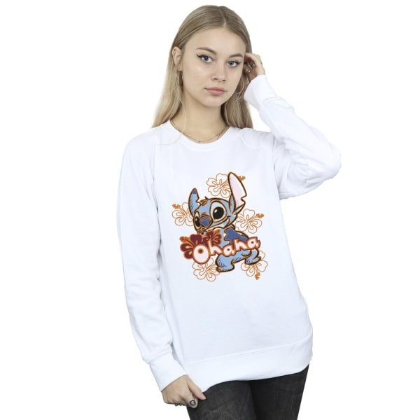 Disney Dam/Kvinnor Lilo Och Stitch Ohana Orange Hibiscus Sweatshirt White L