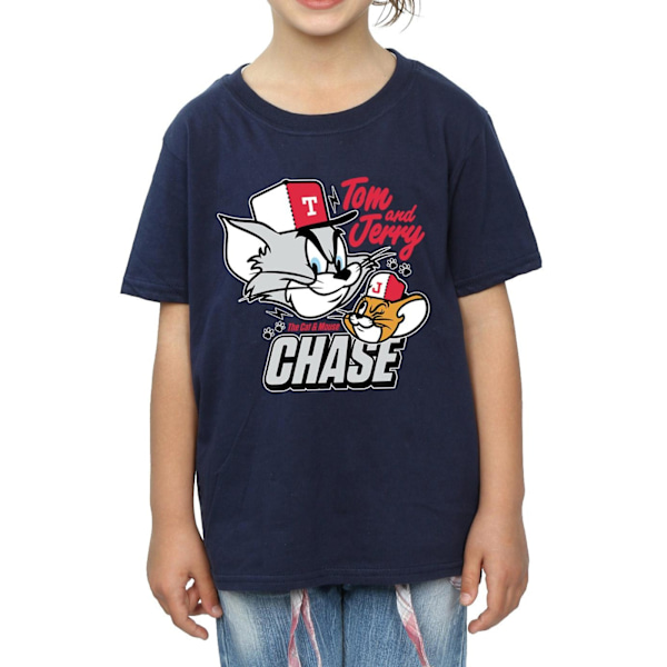 Tom och Jerry Girls Cat & Mouse Chase Bomull T-shirt 5-6 år Navy Blue 5-6 Years