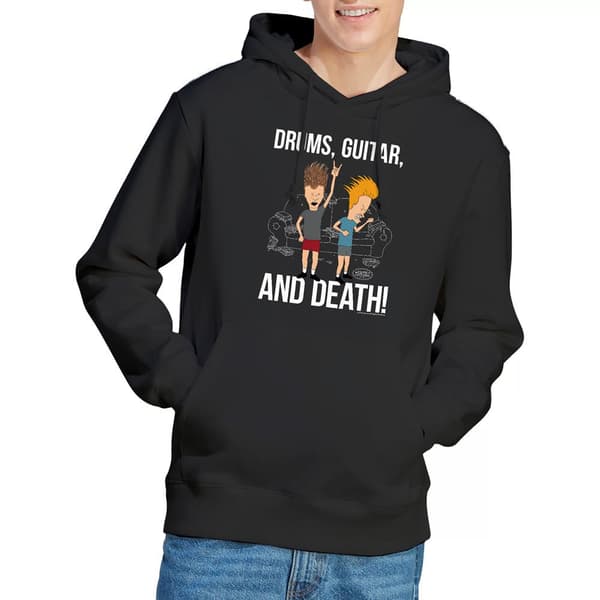 Beavis & Butthead Herrtröja med Trummor, Gitarr & Döden Motiv Huvtröja M Svart Black M