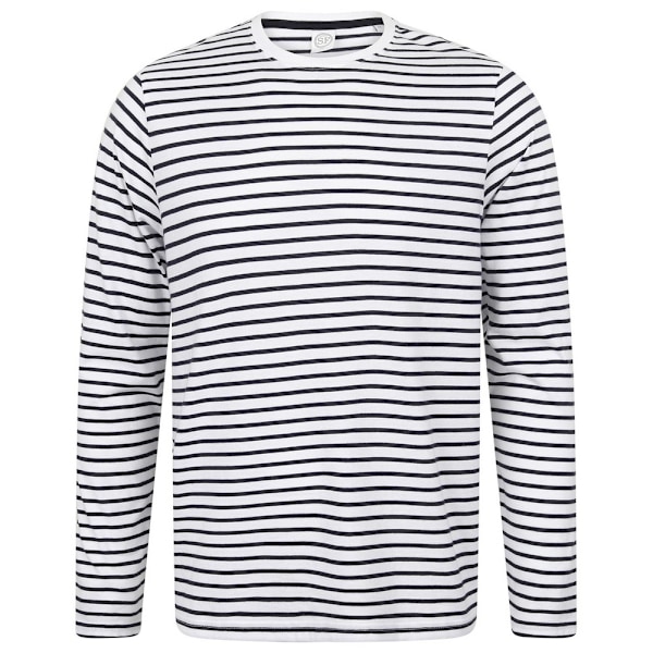 SF Unisex Vuxenrandig Långärmad T-shirt XXS Vit/Oxford Marinblå White/Oxford Navy XXS